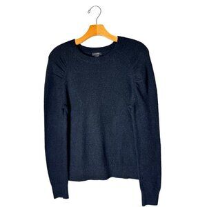 Halogen Sweater Women XS‎ Black Knit Crew Neck Puff Pleated Sleeve Pullover